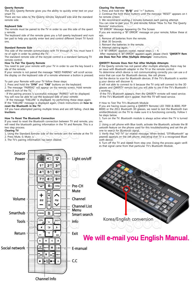 Genuine Samsung 3D Smart TV Keyboard Bluetooth RMCQTD1 Qwerty Remote