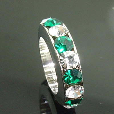 European Bead Charm w Green White Crystal for Bracelet