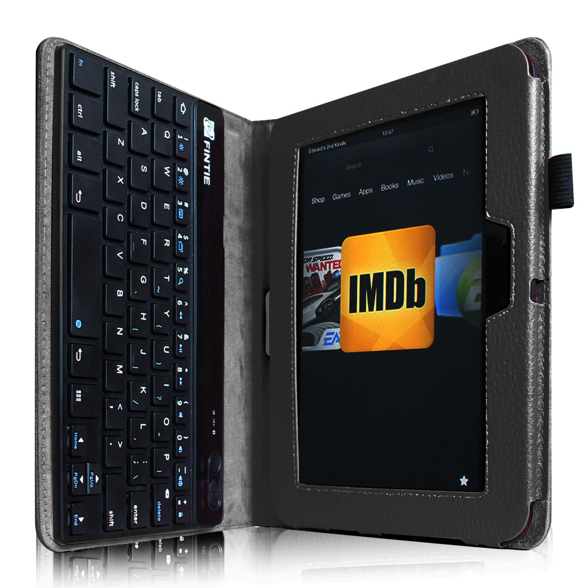 Folio Removable Bluetooth Wireless Keyboard Case Cover for Kindle Fire