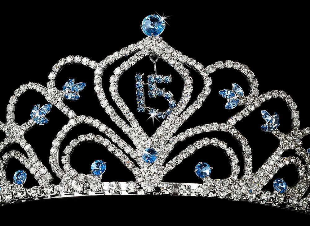 Blue crystal rhinestone quince 15 quinceanera tiara crown pageant 4 dress 242B