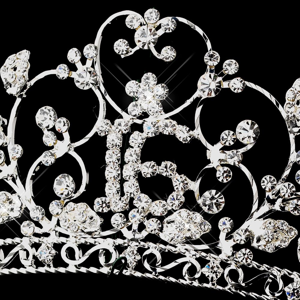 Clear diamante crystal rhinestone sweet 16 sixteen silver tiara crown