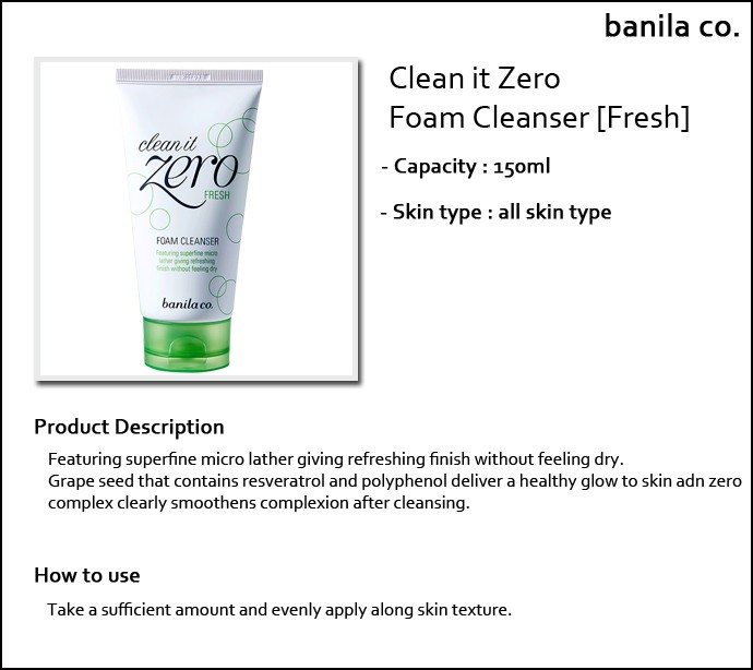 Image result for BANILA CO CLEAN IT ZERO FOAM CLEANSER FRESH 150 ML