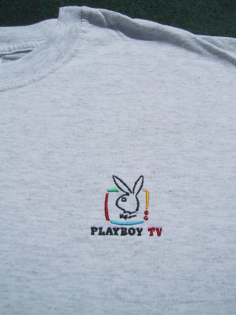 PLAYBOY TV embroidered bunny logo XL promo T-SHIRT sex
