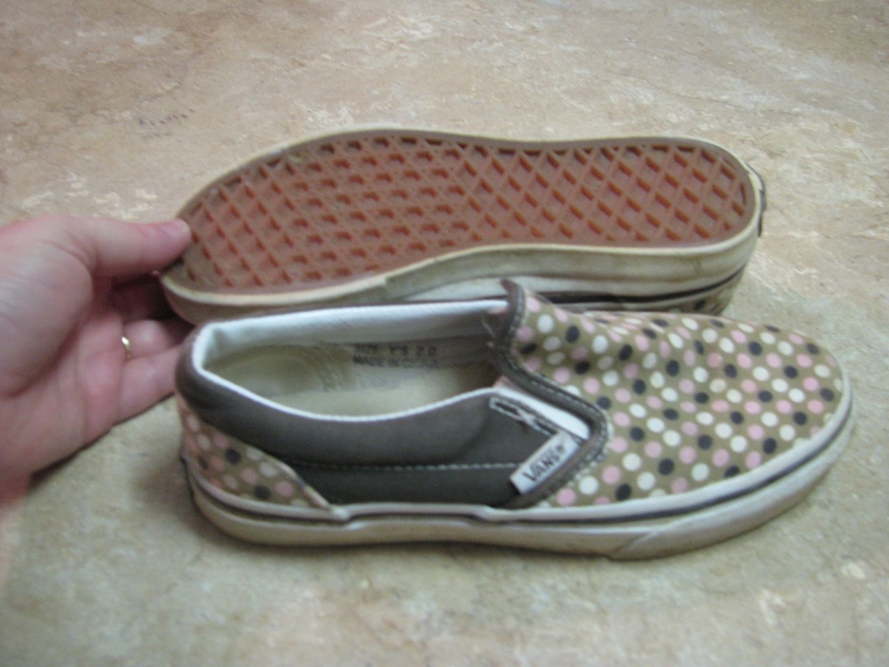 VANS Off The Wall SLIP ON SHOES Brown/Pink DOTS YTH 2