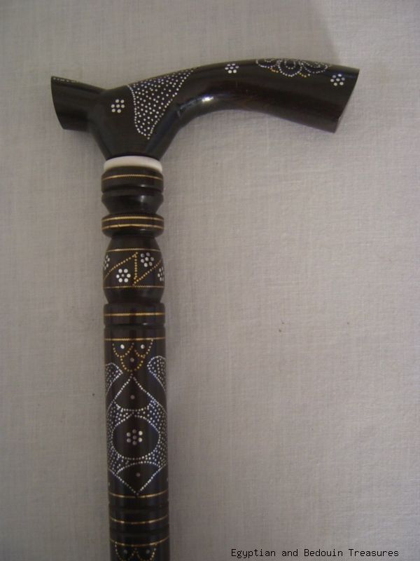 New Handcrafted Egyptian Ebony Wood Walking Cane Stick