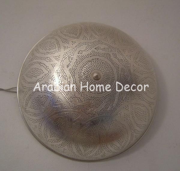 Moroccan Silver Plated Brass Wall Lamp Flush Mount Ceiling Light Fixture
