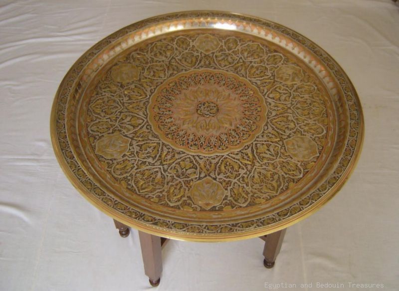 Hollywood Regency Moroccan Islamic 28" Brass Tray Table