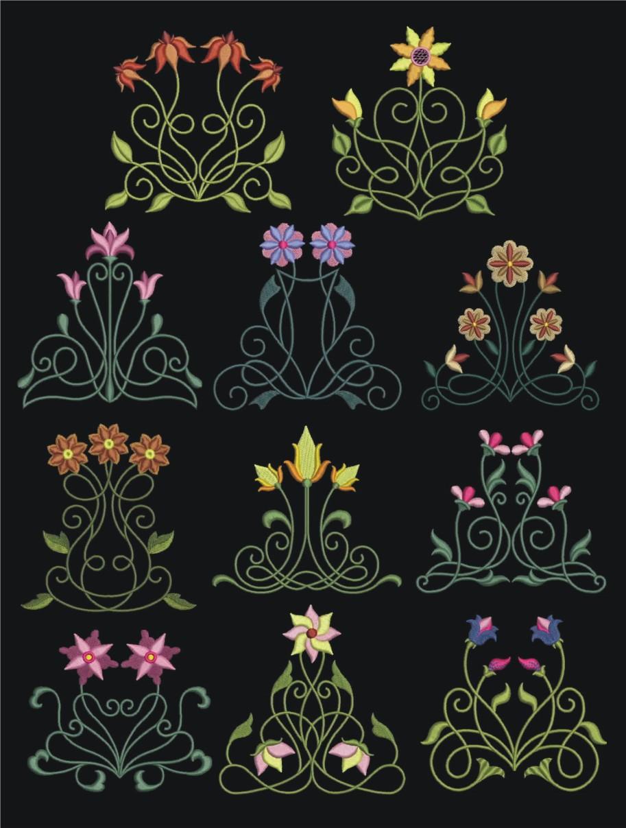 Exotic Art Nouveau 2 Floral Machine Embroidery Designs 4x4 CD Brother