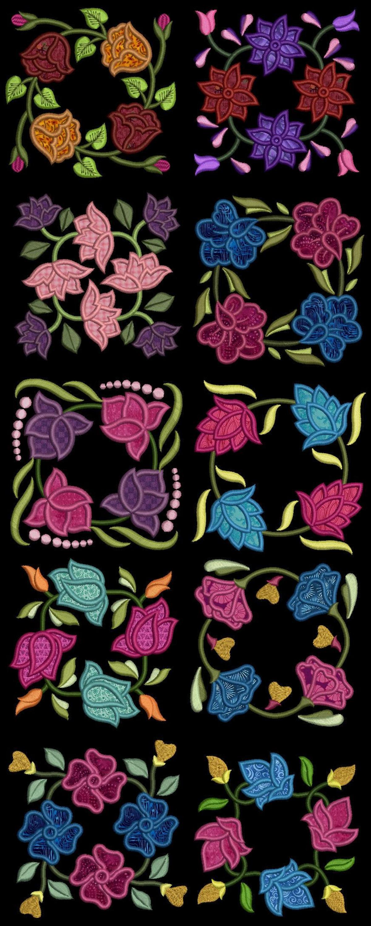 Baltimore Applique Floral Quilt Blocks Machine Embroidery Designs 4x4