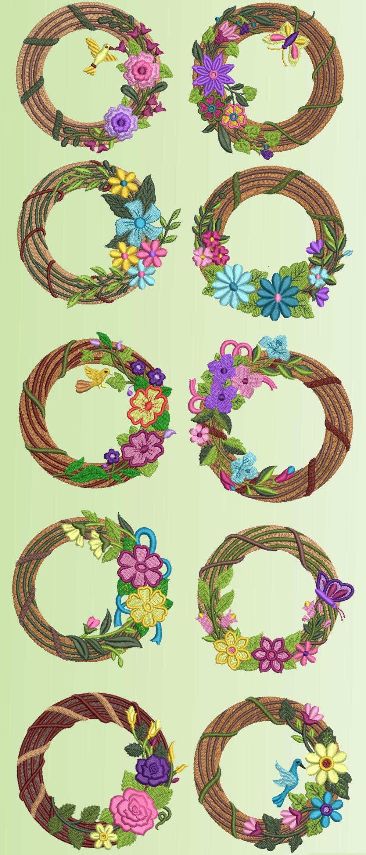 Exotic Floral Wreath Machine Embroidery Designs 4x4 Large Flower
