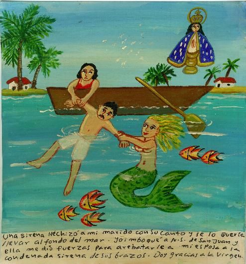Mexican Exvoto retablo Charmed by a Mermaid