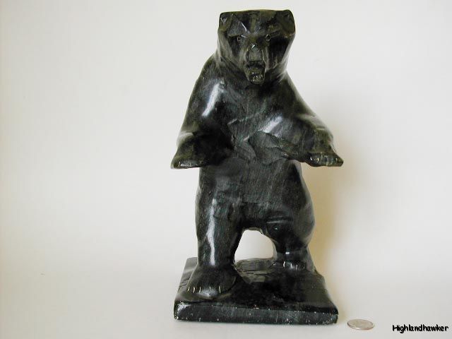 VINTAGE HAND CARVED SOAPSTONE GRIZZLY BEAR SCULPTURE