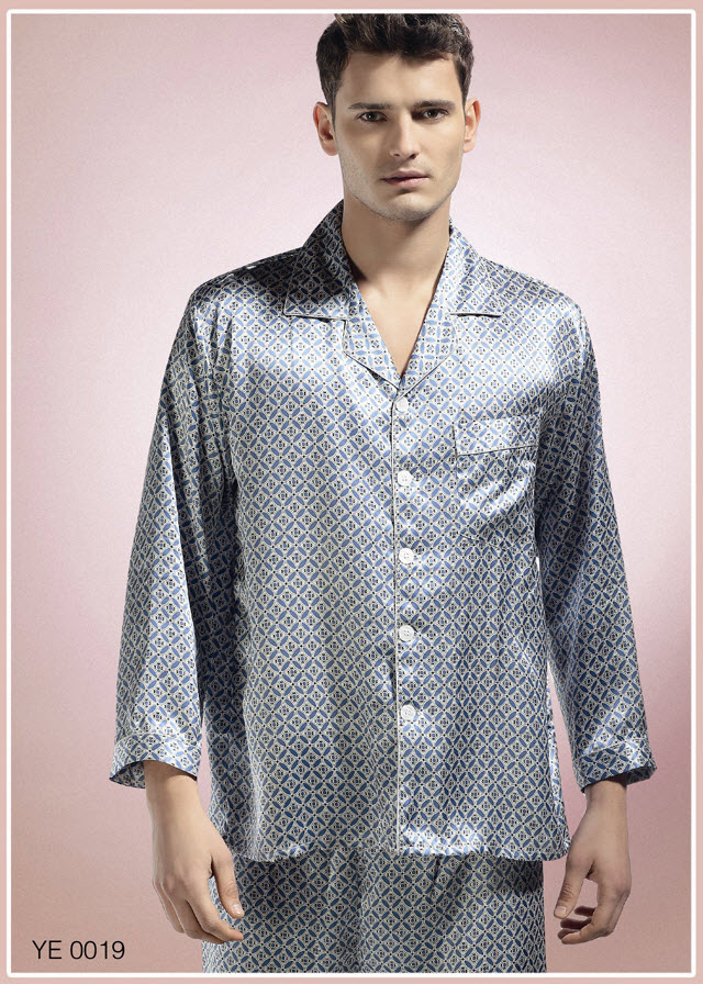 Men\'S Pure Print Silk Charmeuse Pajamas  Set USS-M-L