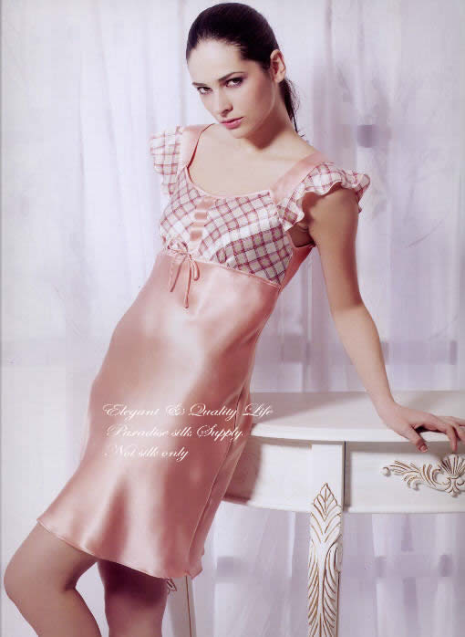 pure silk  women chemise frill sleeve w/ lace  us2-6-10