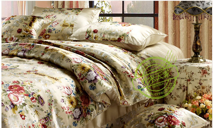 16.5m/m seamless plain pure charmeuse print silk 4pc duvet cover sets  A1206