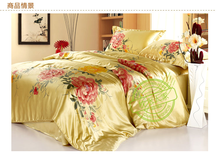 16.5m/m seamless plain pure charmeuse floral   hand drawing silk  4pc duvet cover sets A1213