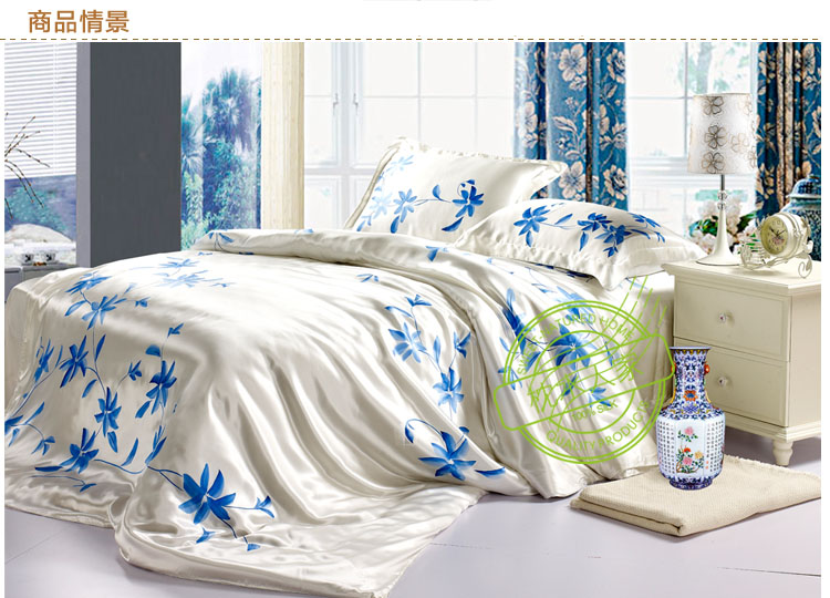 16.5m/m seamless plain pure charmeuse floral   hand drawing silk  4pc duvet cover sets   A1215