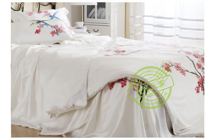 16.5m/m seamless plain pure charmeuse floral   hand drawing silk 4pc duvet cover sets A1217