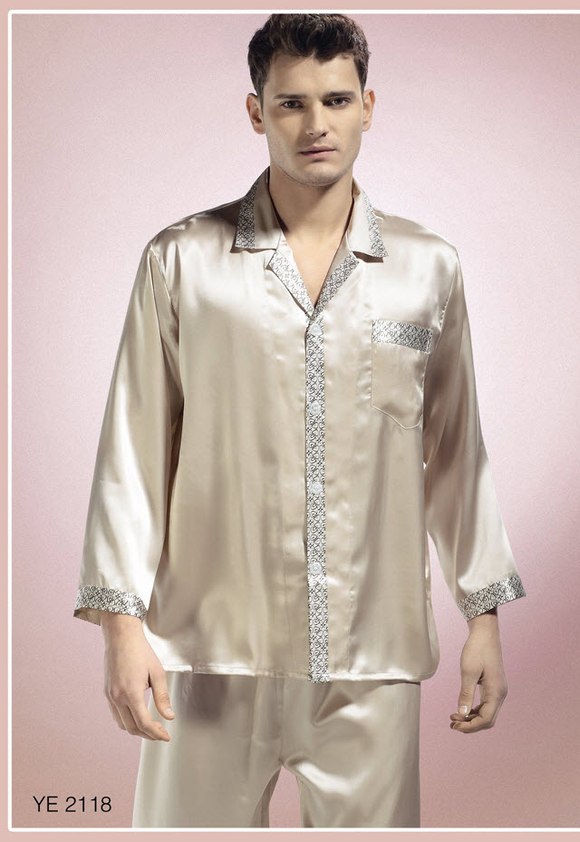 Men\'S Pure Print Silk Charmeuse Pajamas  Set USS-M-L