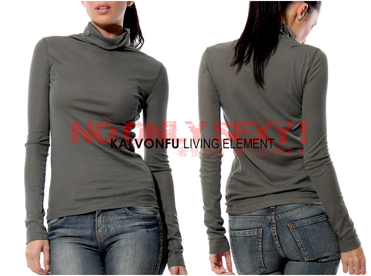 Women\'s Sheer Soft Bamboo Fiber Turtleneck Long Sleeves Top
