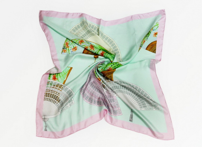 Pure Fan Print Twill Silk Big Square Scarf  DA035