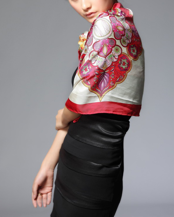 Elegant Pure Print Twill Silk Big Square Scarf  DA051