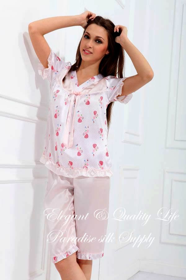 NWT 100 floral print silk women\'s pajamas short set