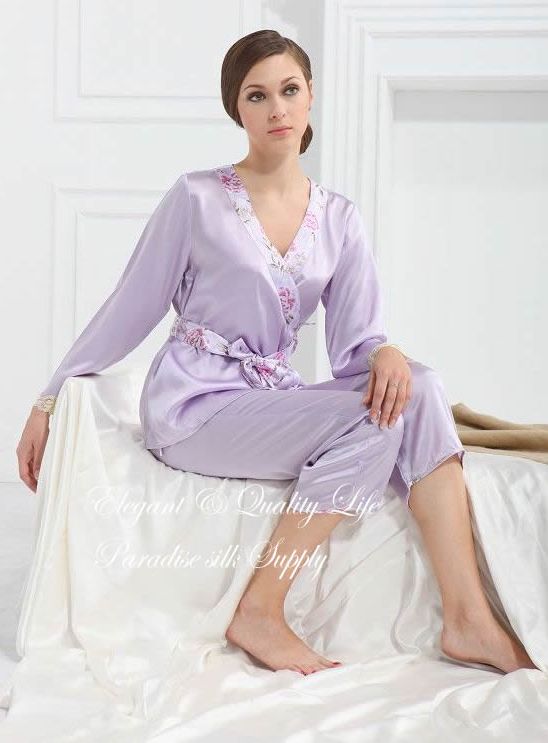 pure charmeuse silk womens lilac pajamas set m/l/xl