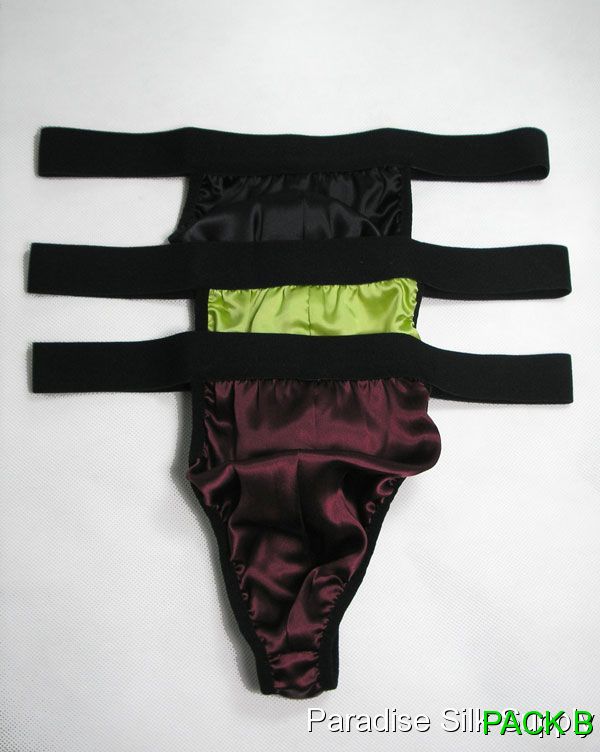 LOT 3PCS SEXY SILK UNDERWEAR MEN'S THONG WIDE ELASTIC WAISTBAND SIZE