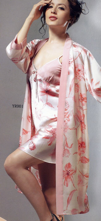 real floral  print silk lady  robe/chemise set us2-6-10