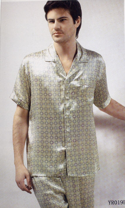 Men\'S Pure Print Silk Charmeuse Pajamas  Set USS-M-L