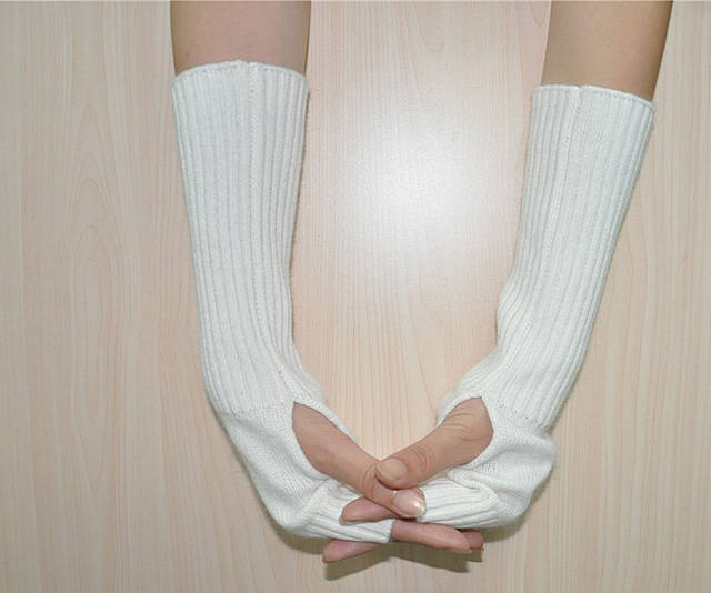 Cashmere Blend Long Fingerless Gloves Arm Mitten Warmer