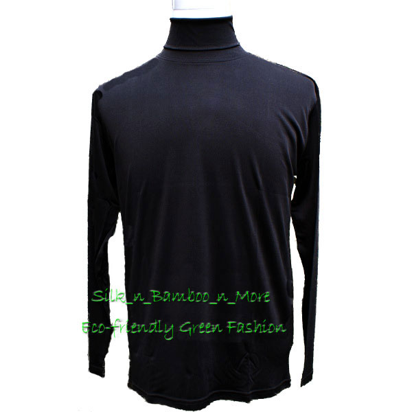 Pure Heavy Weight Silk Knit Men\'s Black Turtleneck