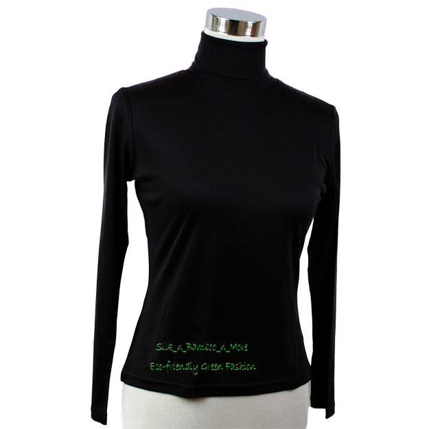 Pure Heavy Weight Silk Knit Women\'s Black Turtleneck