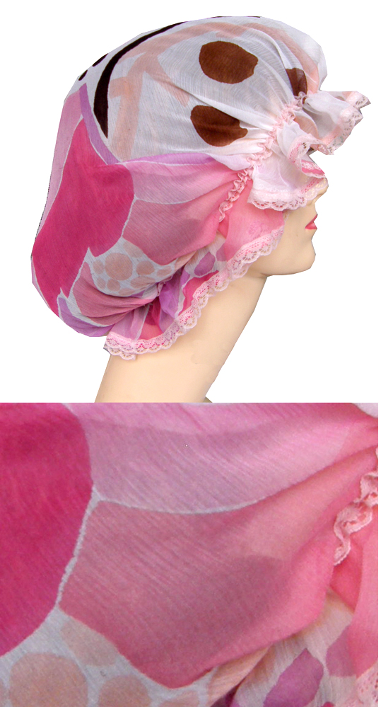 One Silk Georgette Slumber Cap Sleeping Hat W/ Lace
