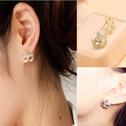Korean Fashion Lovely Crystal Fox Mask Ear Stud Masquerade Flower Fox Earrings eBay