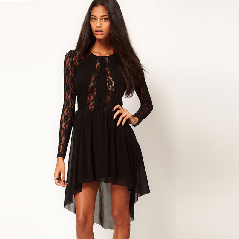 Chic Sexy Lady Splicing Lace Long Sleeve Dress Irregular Hem Club Cocktail Prom Chic Sexy Lady Splicing Lace Long Sleeve Dress Irregular Hem Club Cocktail Prom