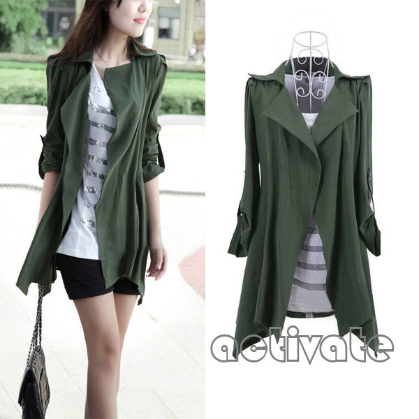 Parka Tunic Coat Trench Coat Long Jacket Windbreaker Buttonless Collar Cardigan