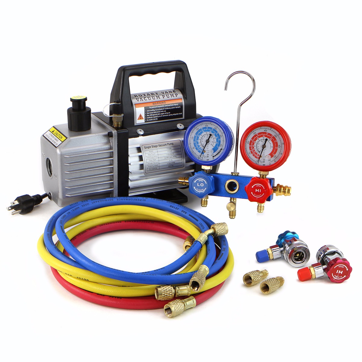 Combo Set 3CFM 1/4hp Air Vacuum Pump HVAC Refrigeration AC Manifold