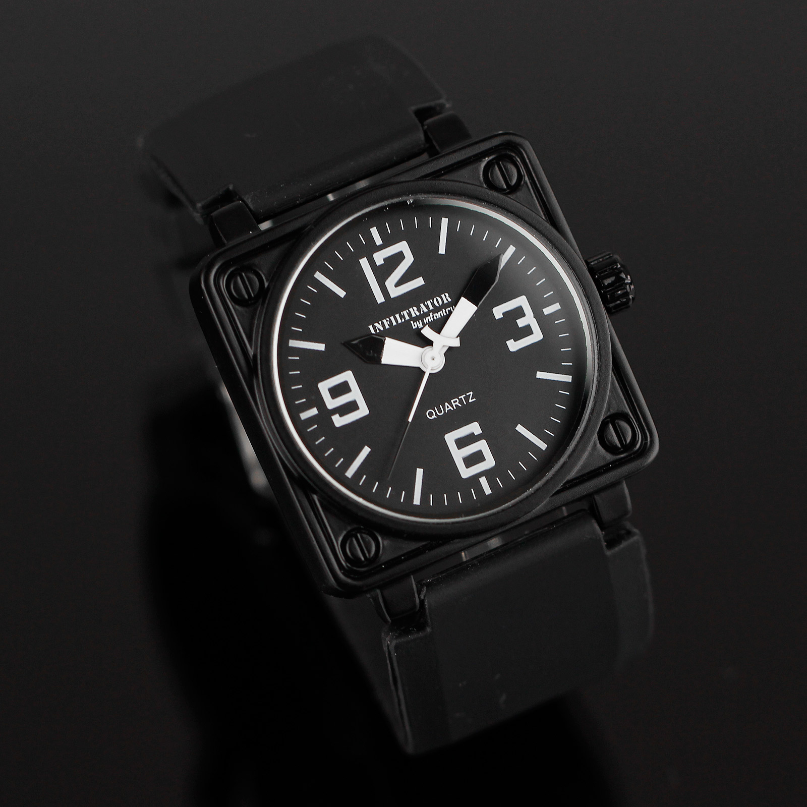 INFANTRY INFILTRATOR Square Quartz Sport Mens Wrist Watch Black Rubber