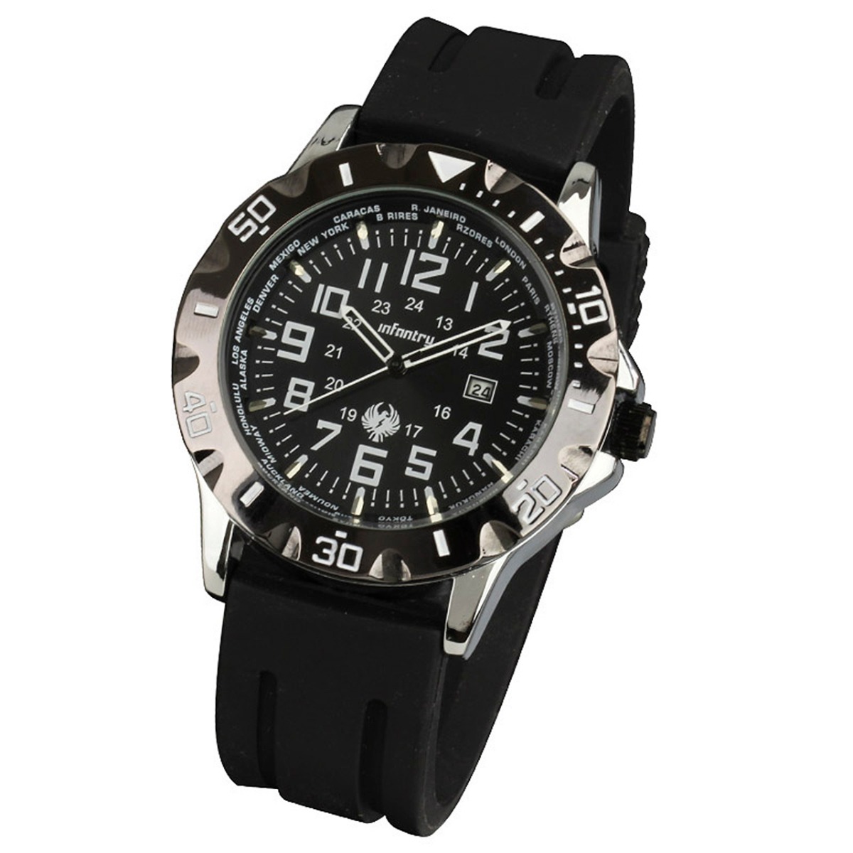 INFANTRY DATE ARMY 19-24CM SILICON RUBBER SPORTS QUARTZ MENS WRIST WATCH BLACK
