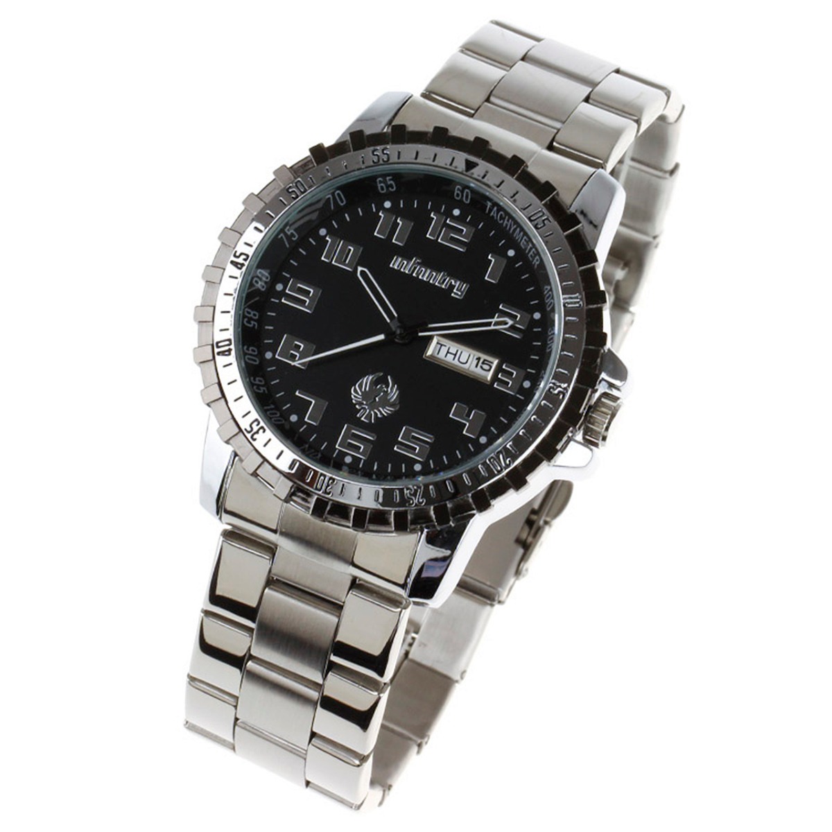 INFANTRY Sport Quartz Mens Wrist Watch Black Leather / Stainless Steel Date Day