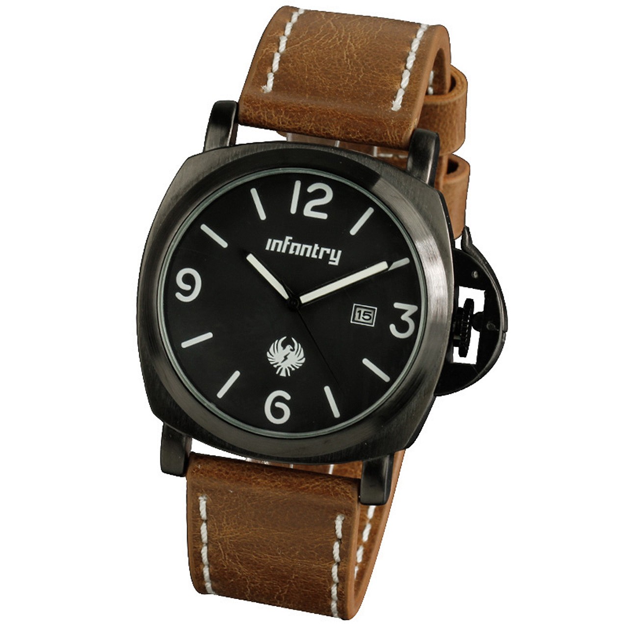 INFANTRY Date Black / White Quartz Brown Leather Mens Wrist Watch Fashion Gift