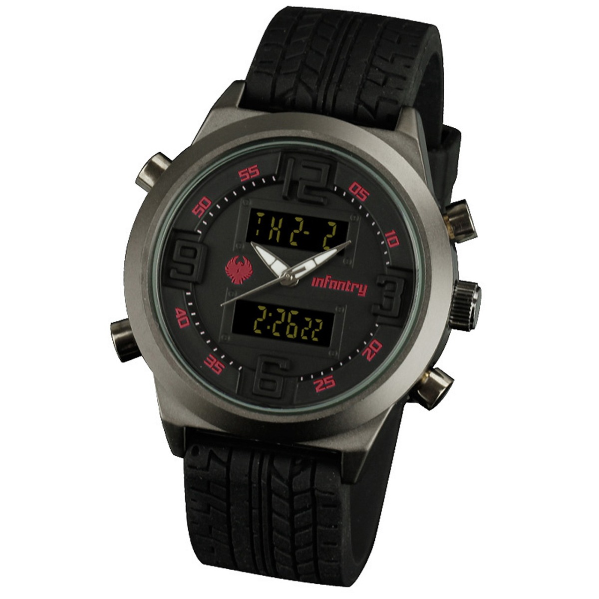 INFANTRY Army Digital + Analog Mens Wrist Watch Black Silicon Rubber Dual Time