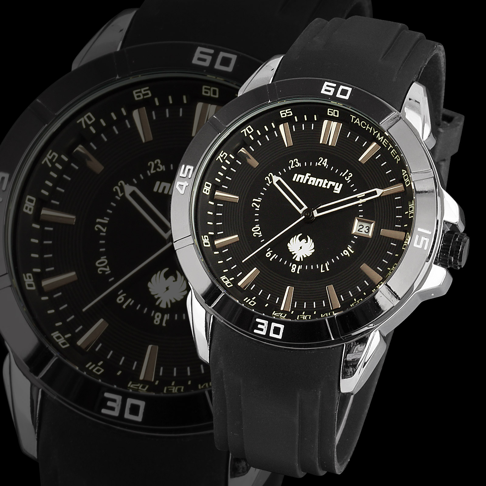 INFANTRY DATE DISPLAY MILITARY SPORT MENS WRIST WATCH BLACK RUBBER FASHION ARMY