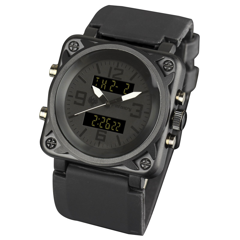 INFANTRY Analog Digital Alarm Date Day Army Black Rubber Sports Mens Wrist Watch