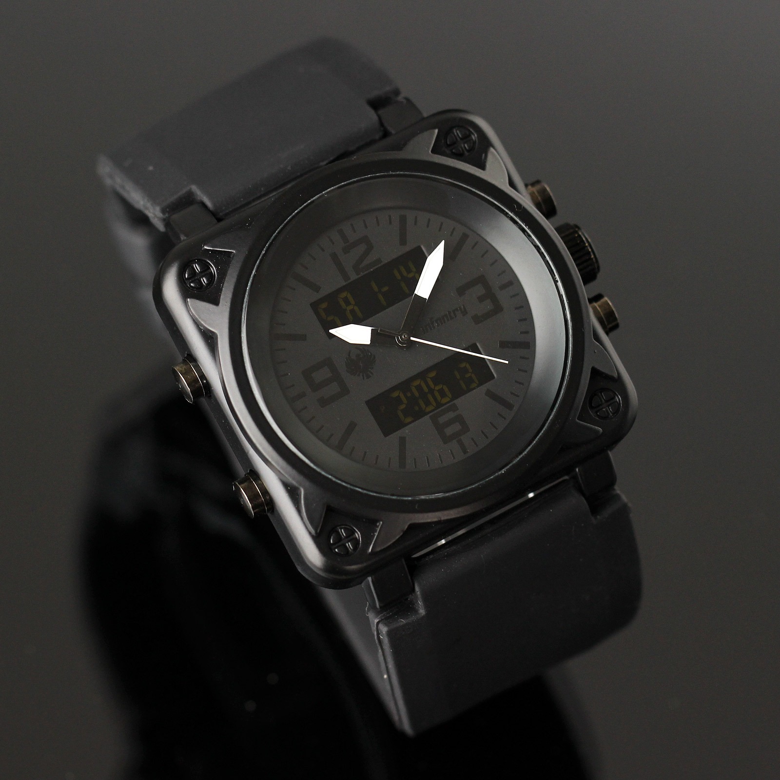 INFANTRY Army Digital Dual Black 18.5-23CM Rubber Sports Mens Quartz Wrist Watch