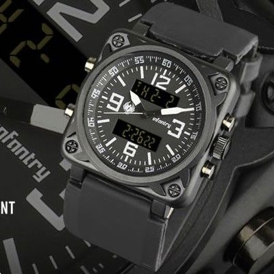 INFANTRY SQUARE FORMULA DIGITAL ANALOG MENS WRIST WATCH CHRONOGRAPH ALARM RUBBER