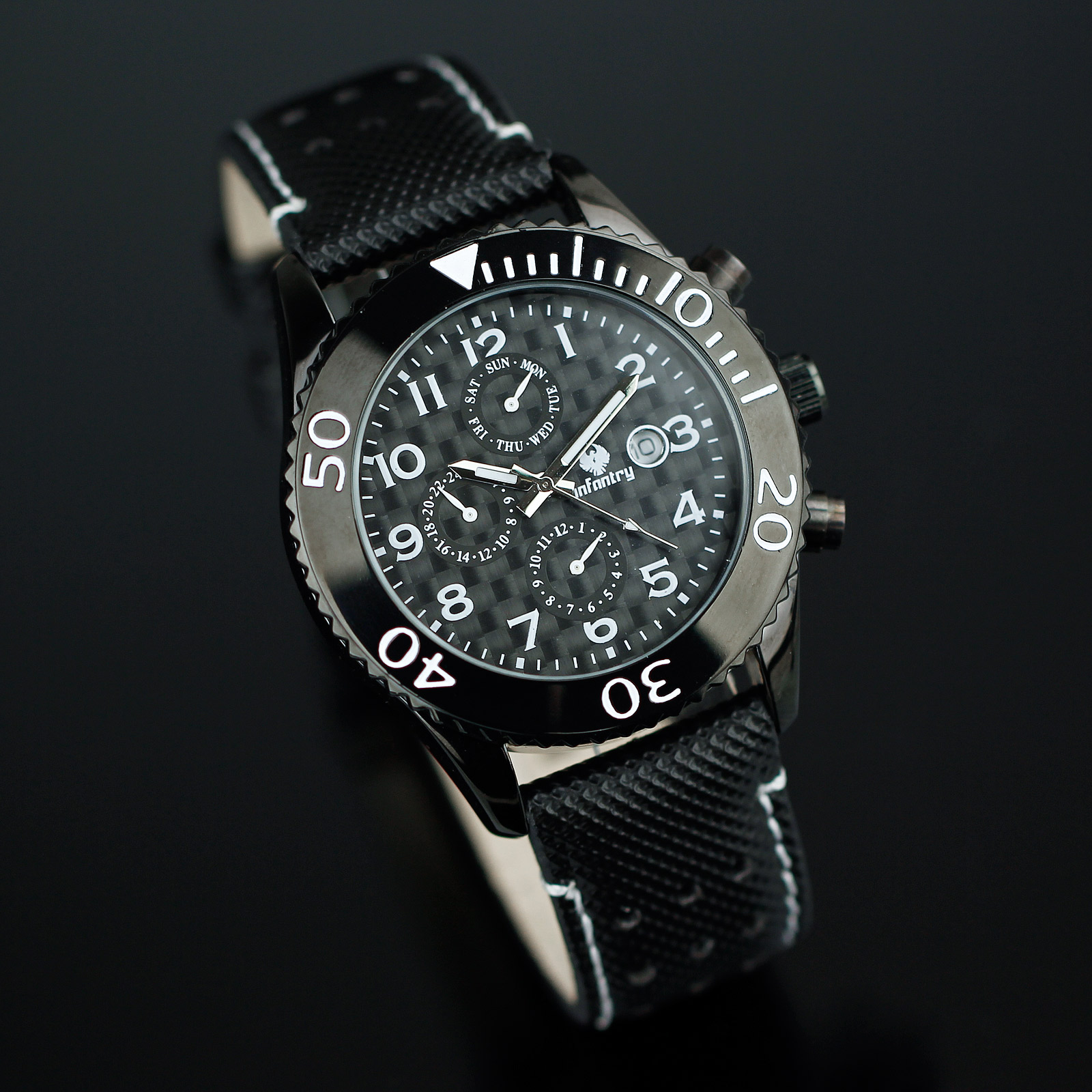 INFANTRY LUXURY 6 HAND MENS WRIST WATCH ANALOG DAY DATE 24HRS LEATHER OUTDOOR UK