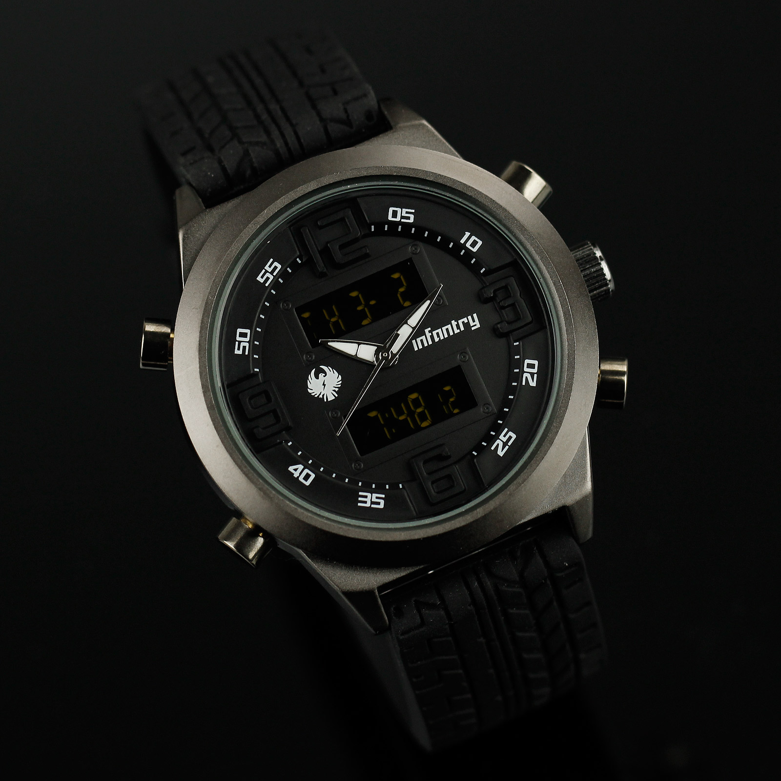 INFANTRY SPORTS DIGITAL LCD BLACK 20-24CM RUBBER SILICON QUARTZ MENS WRIST WATCH